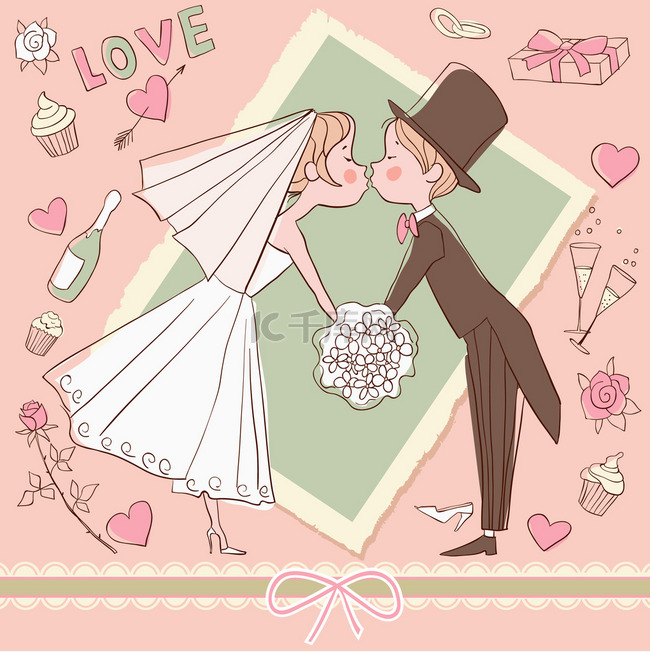 Little Bear The Painting The Kiss The Wedding 集的婚礼: 新郎和新娘接吻素材图片免费下载-千库网