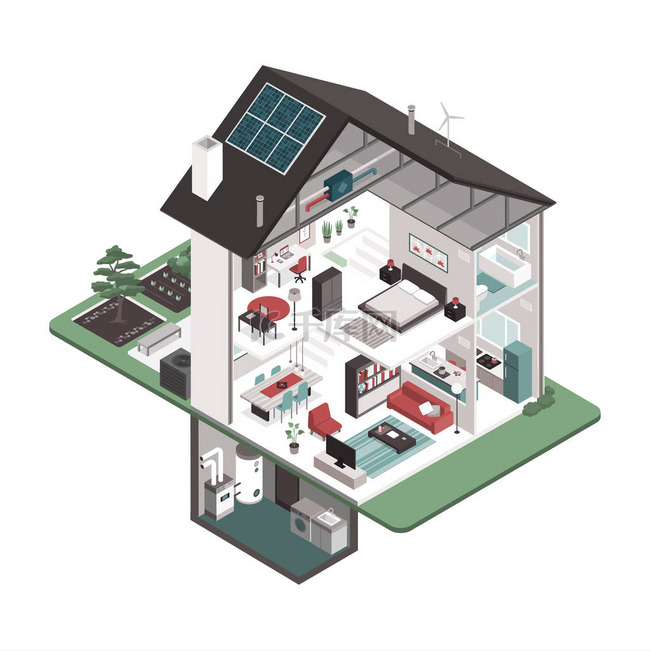 当代能源高效等距住宅横断面与室