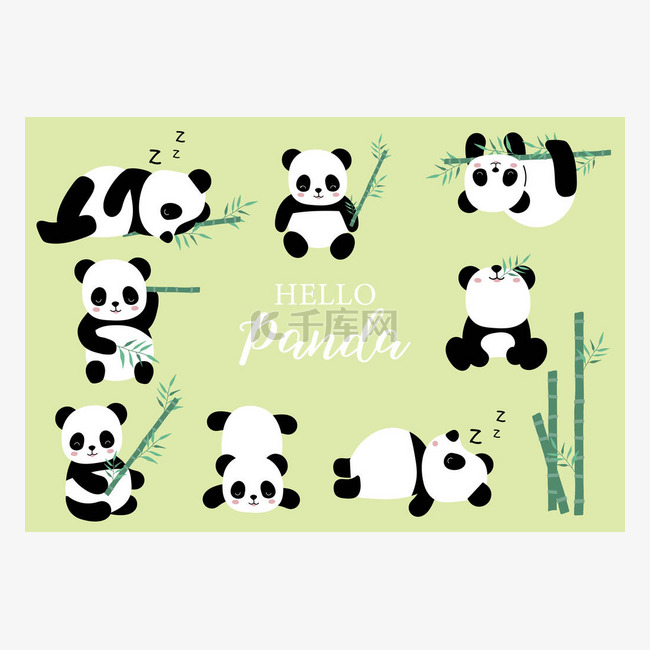 带熊猫的面团动物套装，竹子贴纸
