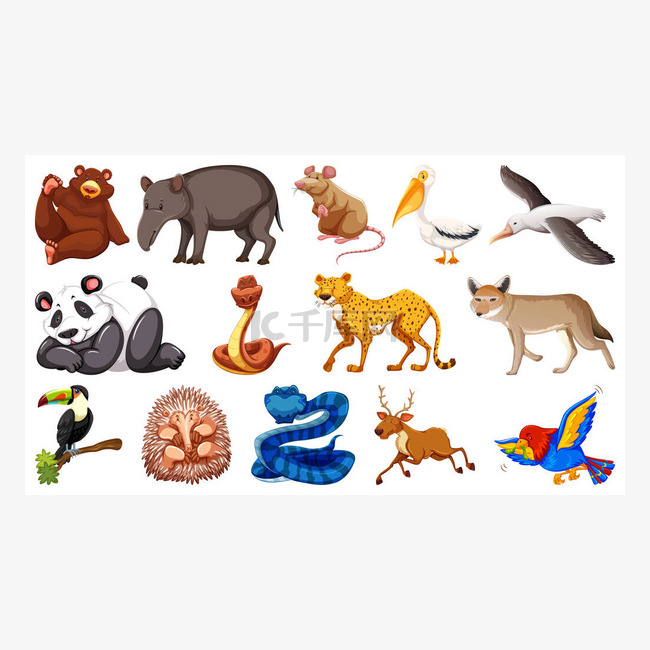 Set of different wild animals cartoon characters illustration素材图片免费下载-千库网
