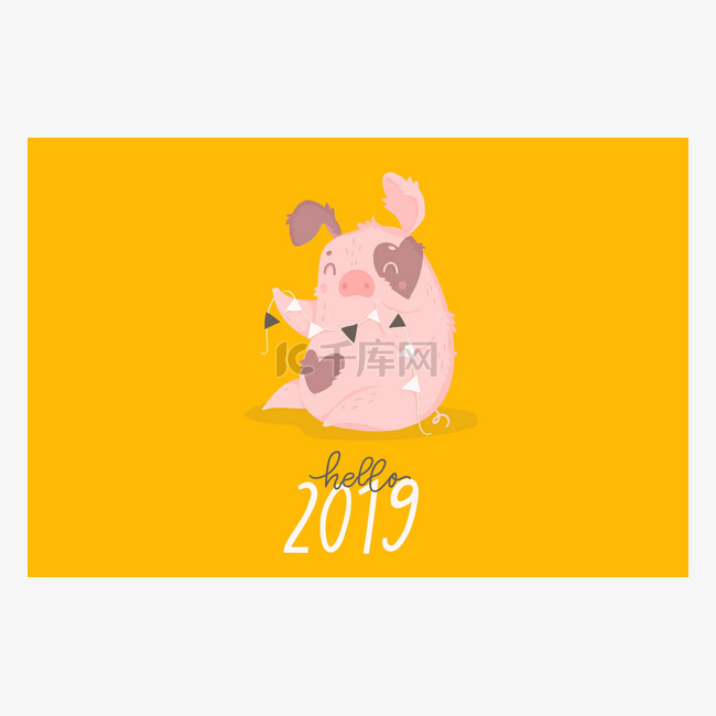 2019年黄猪年。卡片，在中国