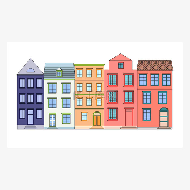 行的颜色的房子，矢量图