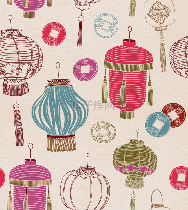 Chinese new year symbols. Seamless pattern.