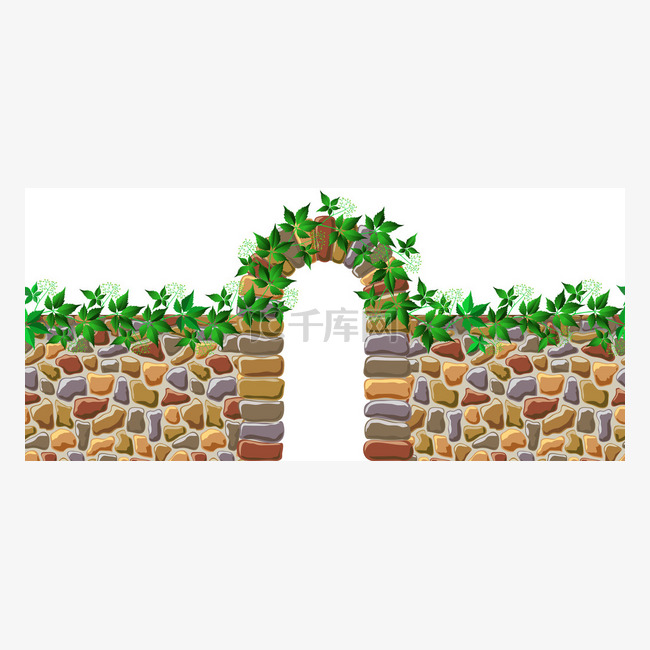 旧墙与拱与野生葡萄交织在一起.