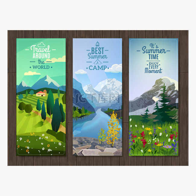 Summer landscape vertical banners set