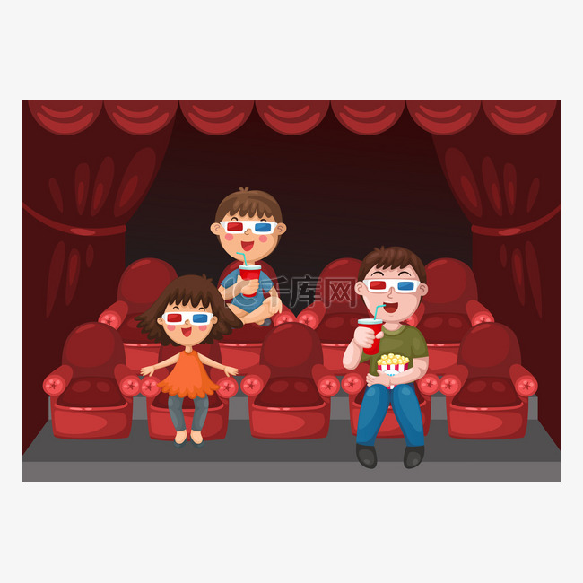 孩子们看一部电影的 3d 眼镜