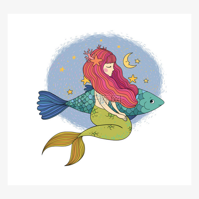 可爱的卡通小美人鱼。Siren