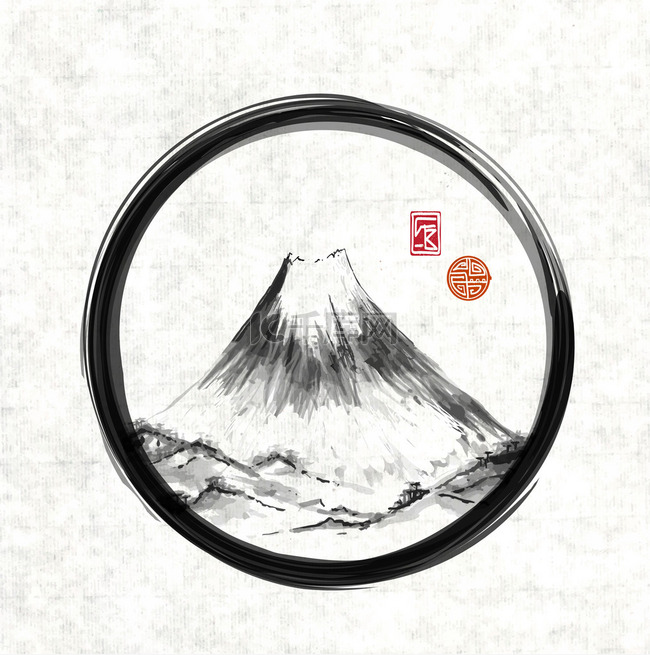 黑色圆圈的富士山山