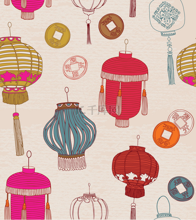 Chinese new year symbols. Seamless pattern.