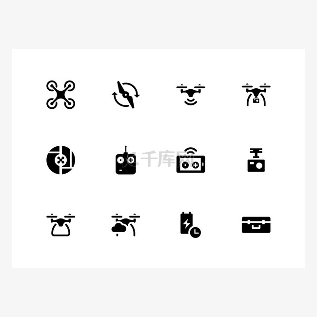 Quadcopter 和白色背景上的飞行无人机图标。.素材图片免费下载-千库网