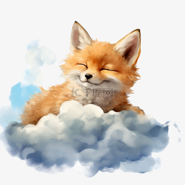 狐狸卡通安眠云朵元素立体免扣图