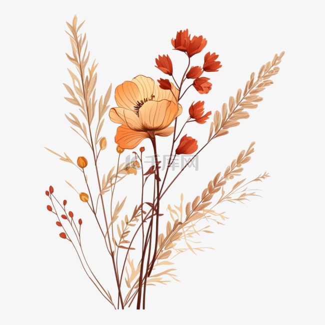 秋天数字艺术花朵干花元素立体免