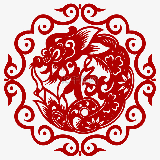 红色花瓣中国龙传统剪纸