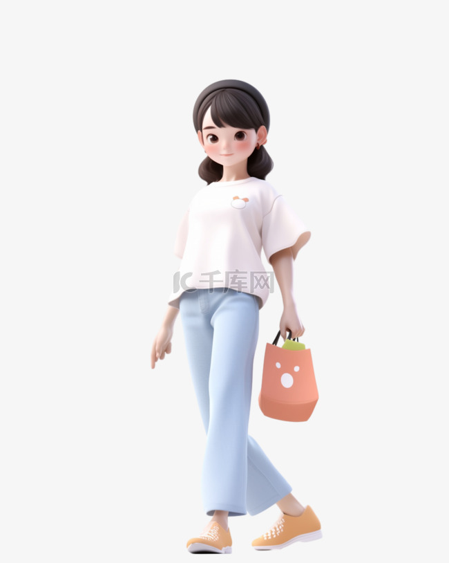 3D立体卡通人物形象少女购物2