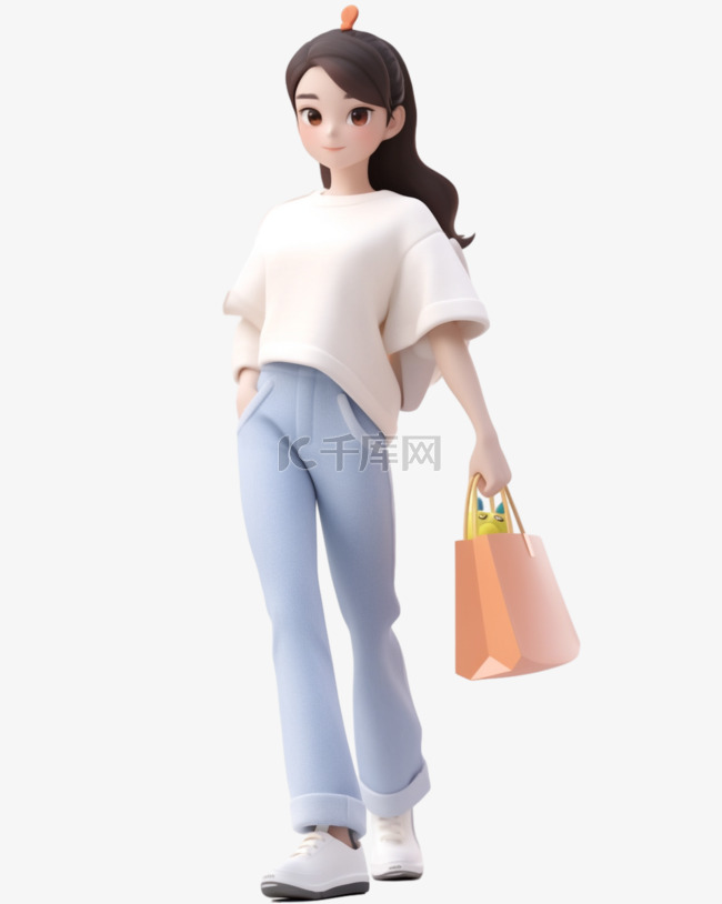 3D立体卡通人物形象少女休闲装3