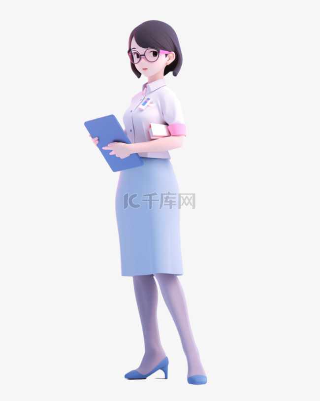 3D立体卡通人物形象公司女职员