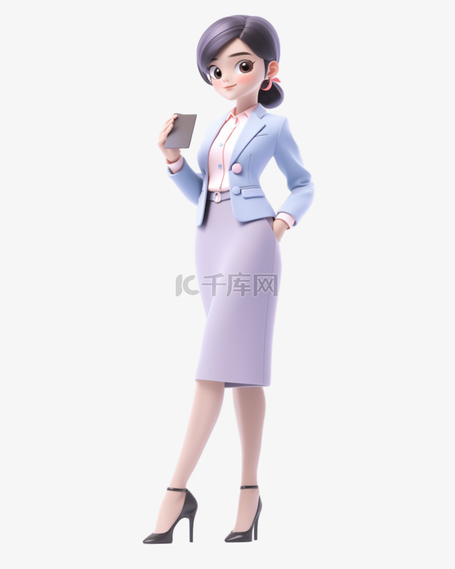 3D立体卡通人物形象公司女职员