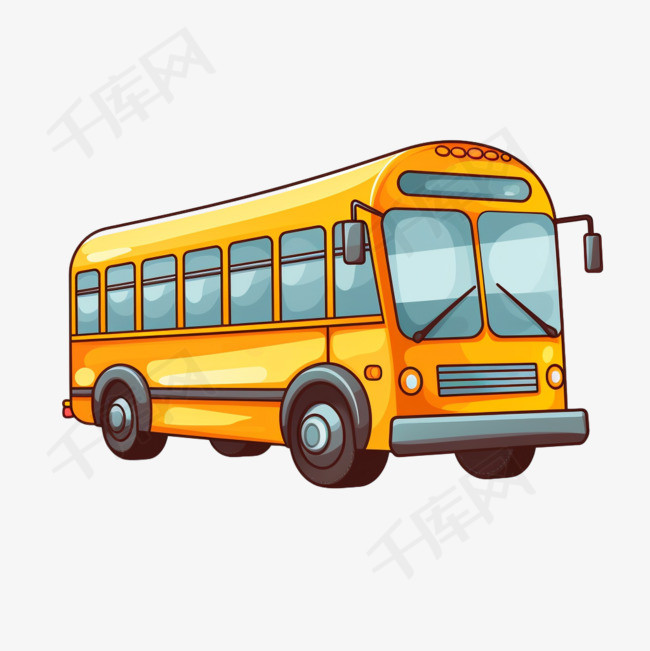 公交车卡通图标插图。