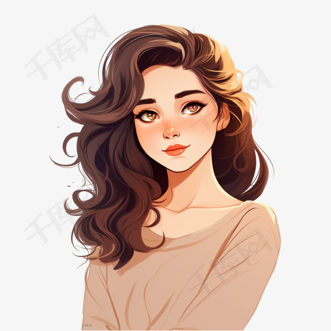 美丽的年轻女子手绘卡通艺术插图素材图片免费下载-千库网