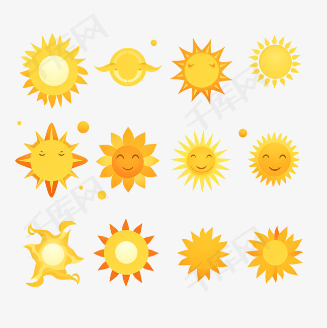 太阳图标集，用于天气应用程序或