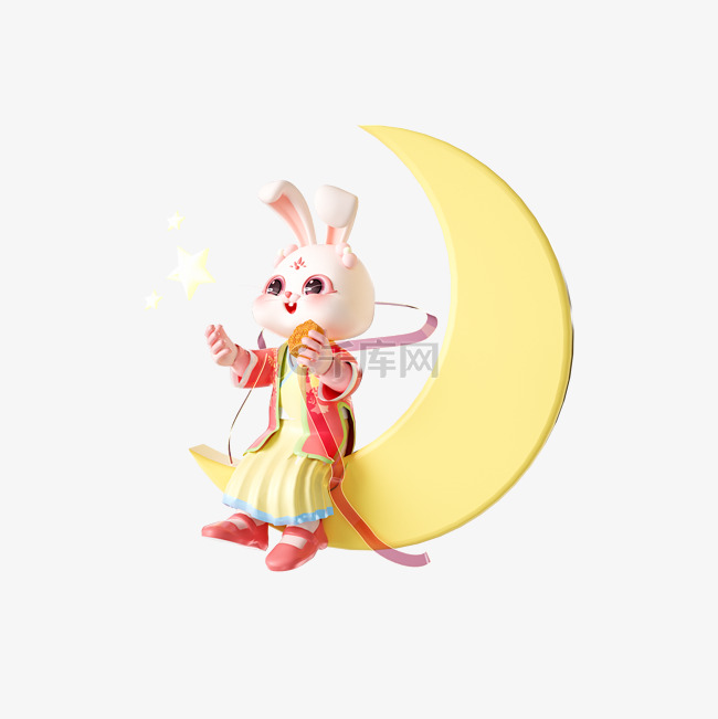 中秋国庆3D立体兔子赏月