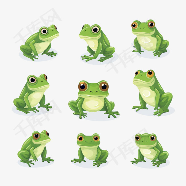 可爱的绿色青蛙的表情符号集