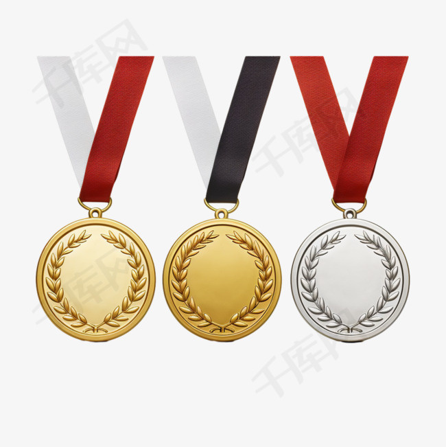 颁发金银和铜质空白奖牌，用丝带