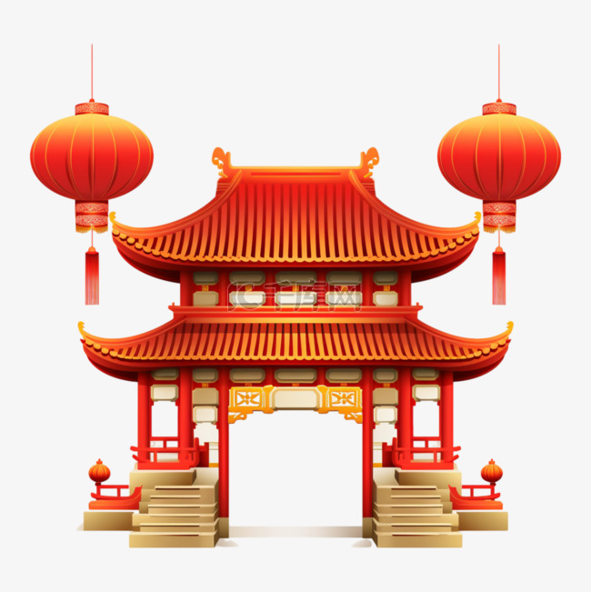 中国风中式建筑门楼免抠装饰元素