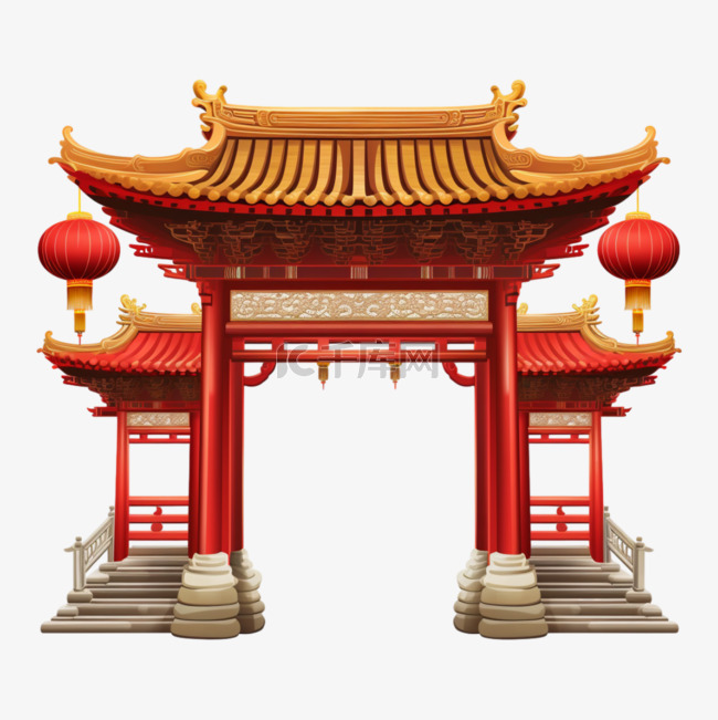 中国风中式建筑门楼节日免抠元素