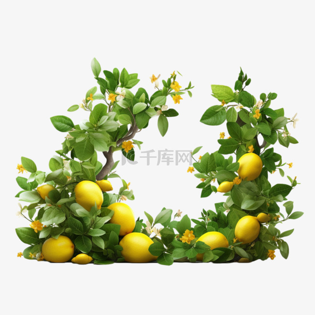 柠檬树水果植物元素立体免扣图案