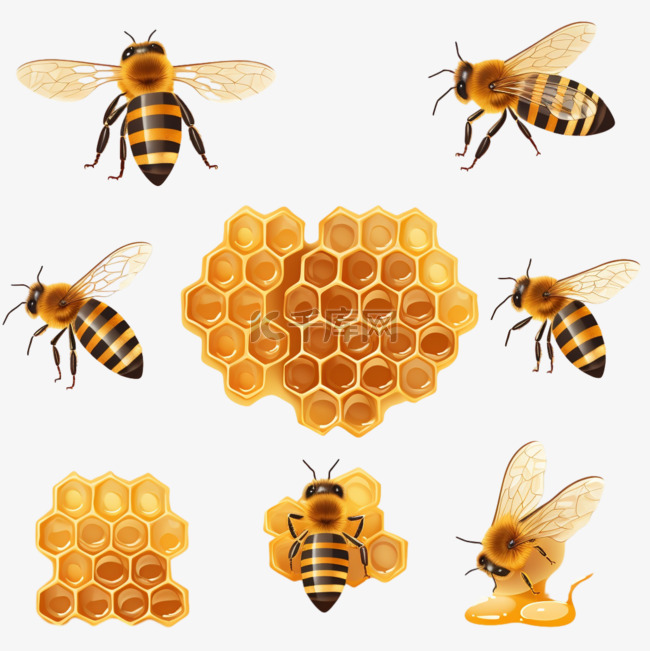 蜂巢合集蜜蜂元素立体免扣图案