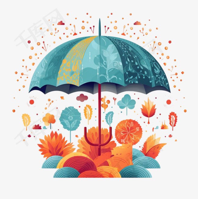 带伞的渐变季风季节插图