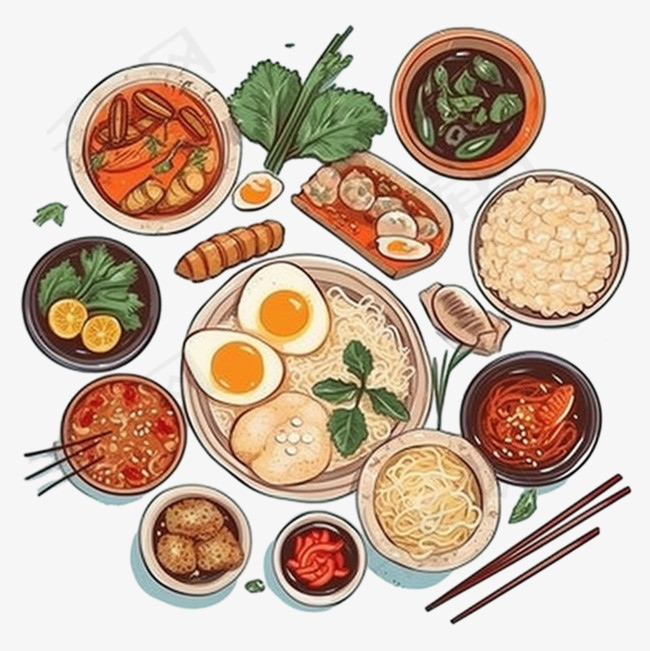 手绘平面设计越南美食插图