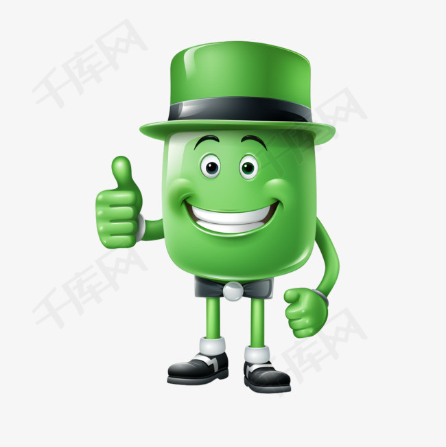 戴着帽子竖起大拇指的绿色角色