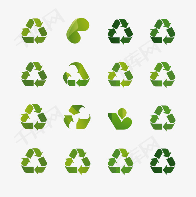 回收废品符号绿色箭头徽标设置W