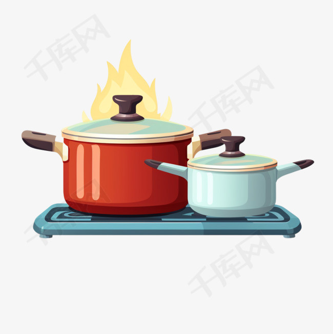 燃气灶上的火锅、平底锅和平底锅