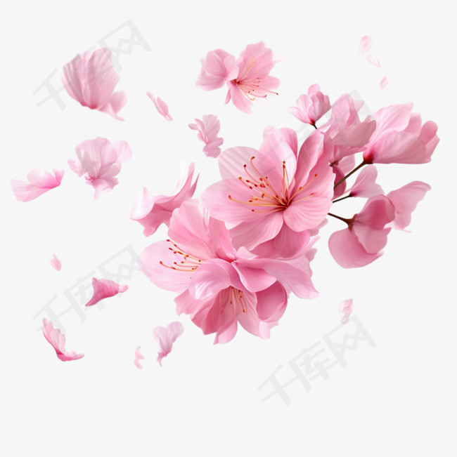 粉红色樱花花瓣飘落写实插图