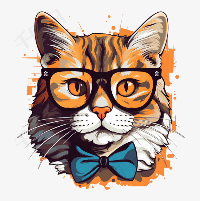 可爱酷猫戴眼镜卡通向量图标插图