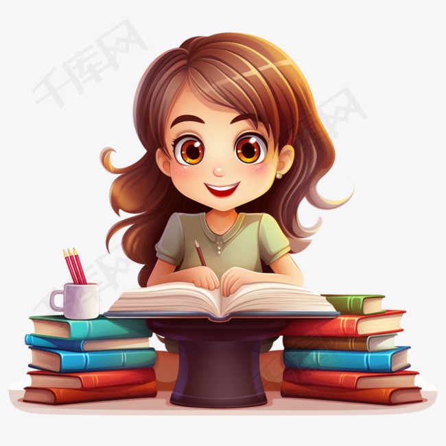 拿着书在桌边学习的女孩