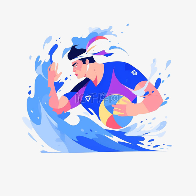 冲浪蓝色扁平风运动亚运会运动员