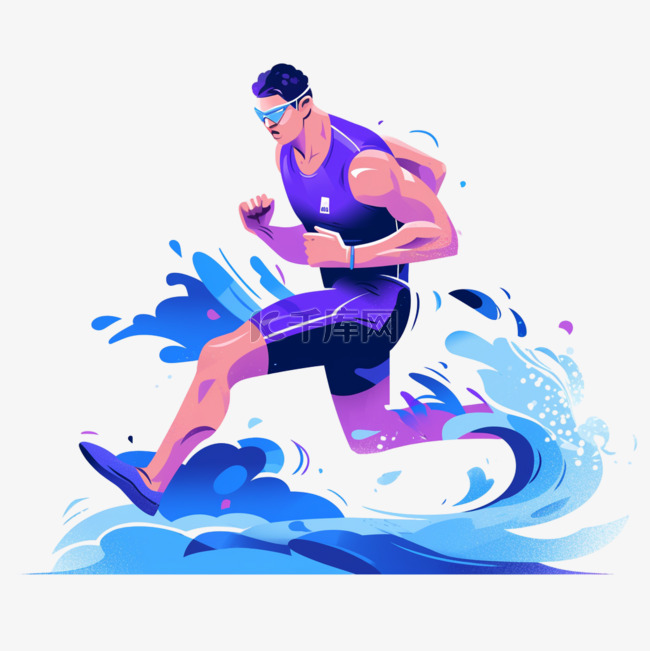 跑步蓝色扁平风运动亚运会运动员