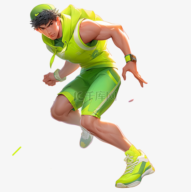 跑步鼓掌绿色立体体育亚运会运动