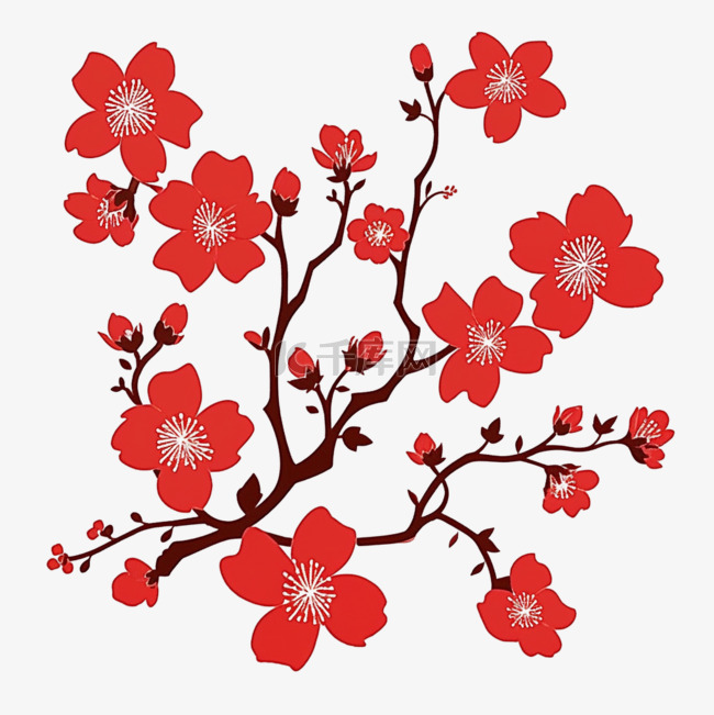 新年红色梅花剪纸风手绘简约元素