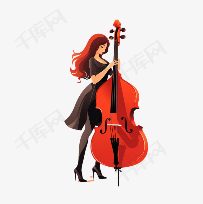 有低音提琴的女孩
