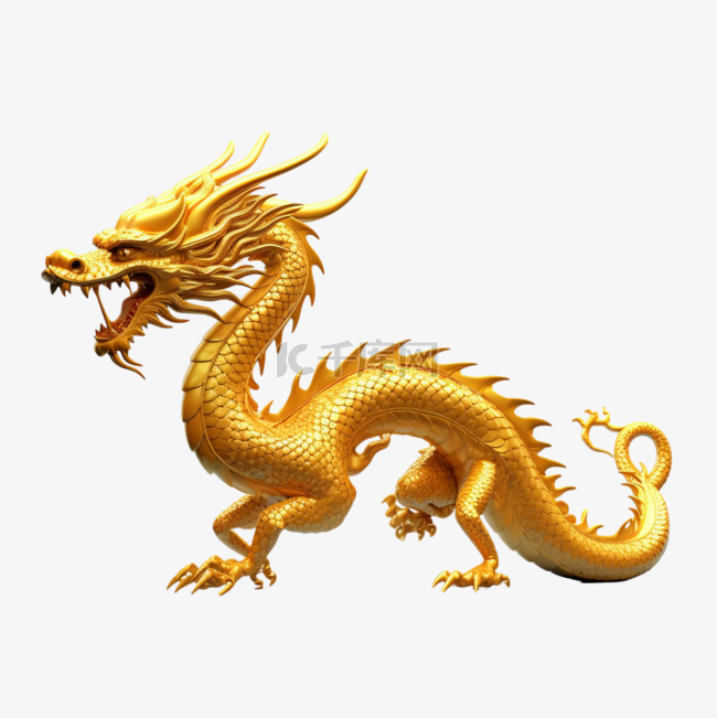 龙年3D立体金黄色中国龙金龙1