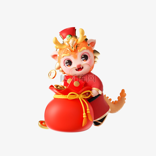 龙年3D立体新年龙财神人物形象