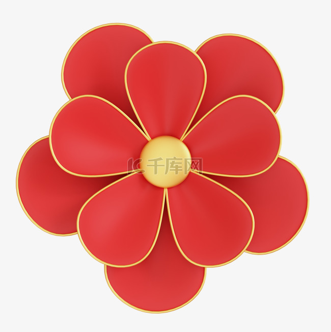3D新年红色花朵