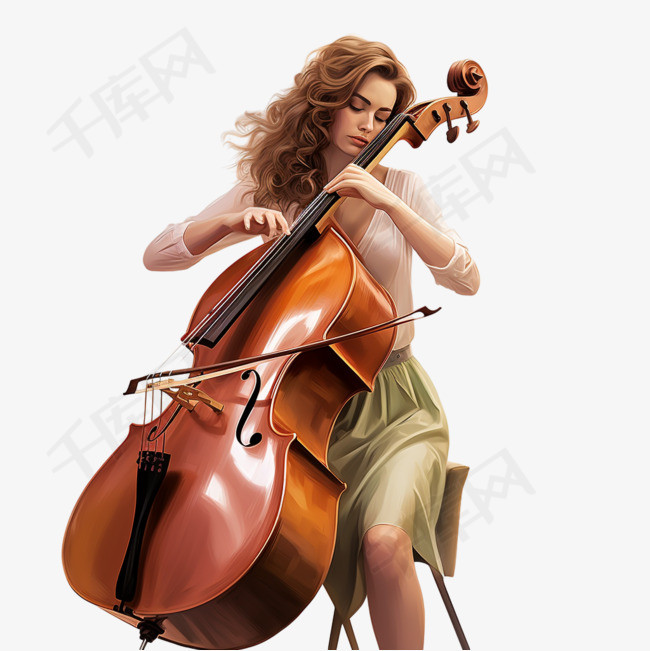 有低音提琴的女孩
