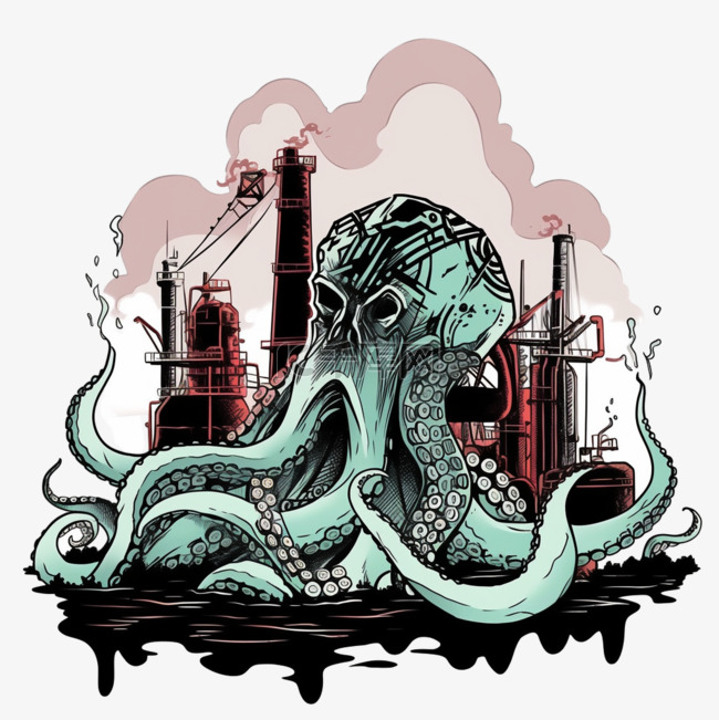 核污染变异的章鱼手绘元素卡通