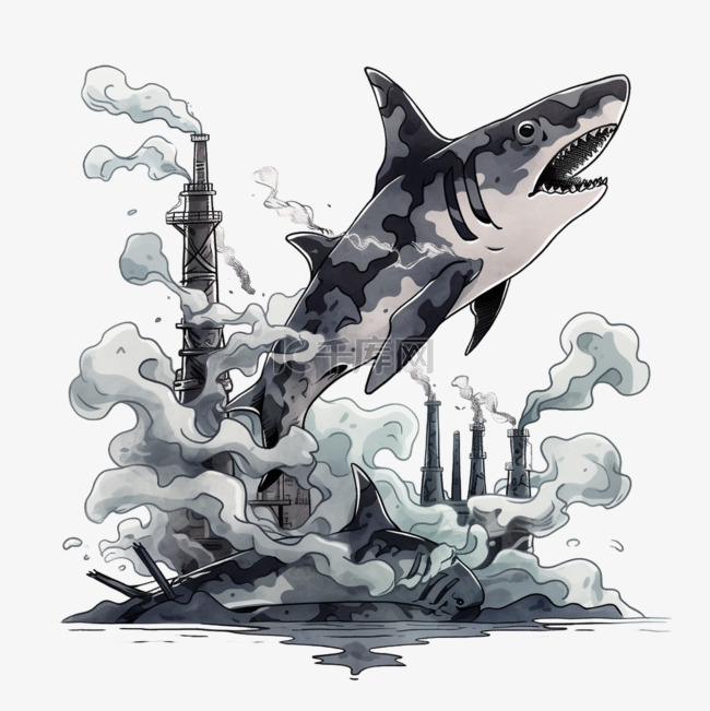 核污染变异的鲨鱼手绘免抠元素卡